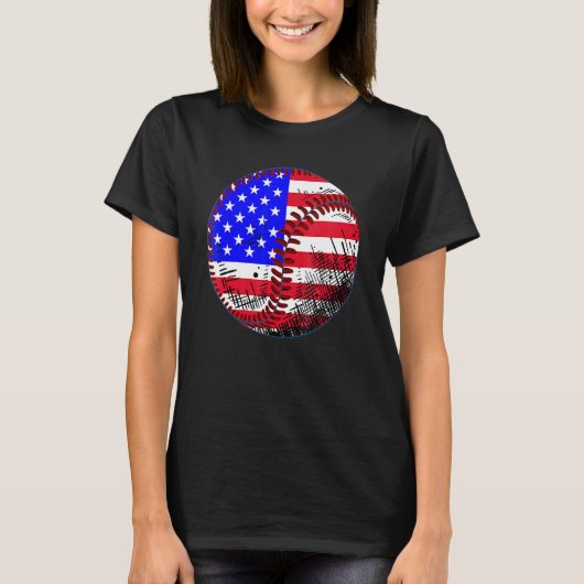 T-shirt 4th Of July Baseball American Flag Patriotic Weath (Devant)