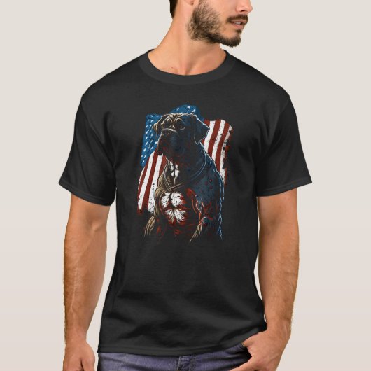 T-shirt 4th of July boxer dog USA Flag Patriotic Dog (Devant)