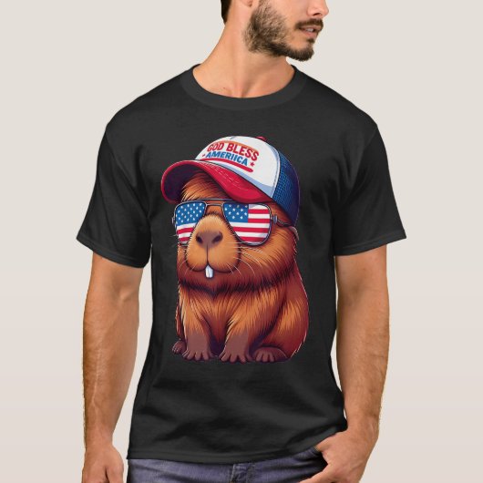 T-shirt 4th Of July Capybara – God Bless America Hat And P (Devant)