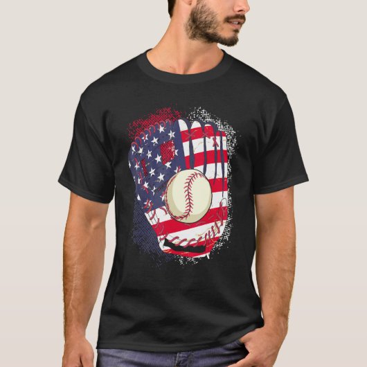 T-shirt 4th Of July Catcher Baseball Player US Flag Sport  (Devant)