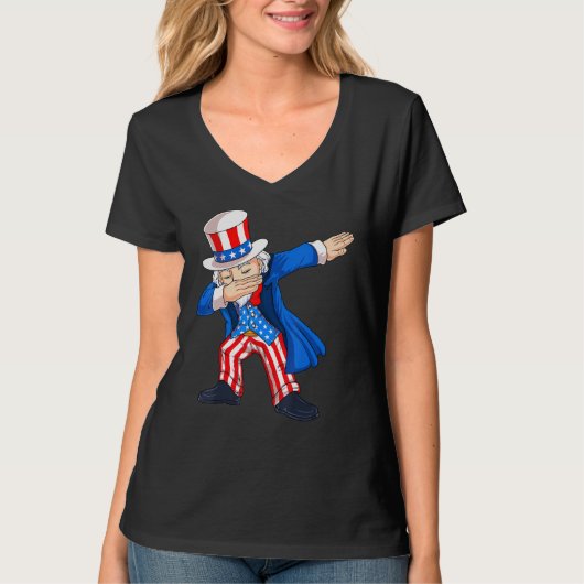 T-shirt 4th Of July Dabbing Uncle Sam American Flag Kids B (Devant)