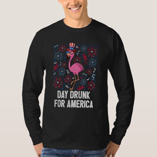 T-shirt 4th Of July Day Drunk Flamingo US Flag Freedom Pat (Devant)