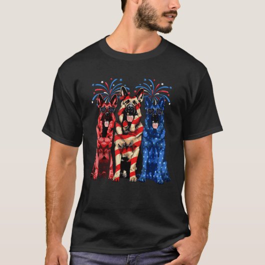 T-shirt 4th Of July German Shepherd American Flag Red Whit (Devant)