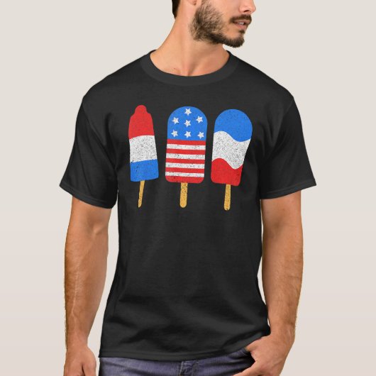 T-shirt 4th Of July Ice Pops Red White Blue American Flag  (Devant)