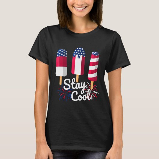 T-shirt 4th Of July Ice Pops Red White Blue American Flag  (Devant)