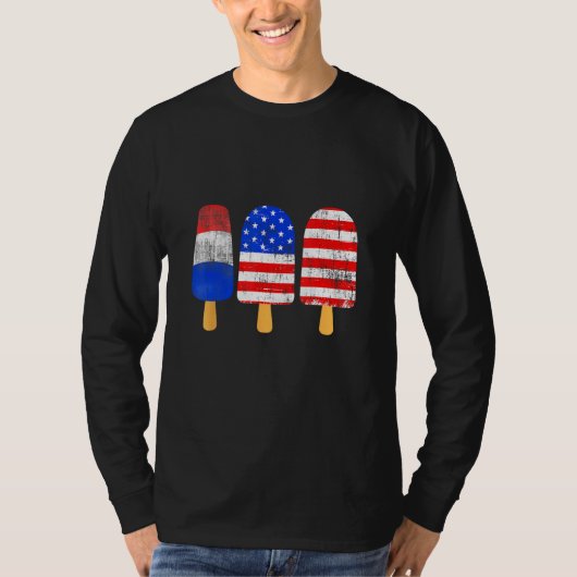 T-shirt 4th Of July Ice Pops Red White Blue American Flag  (Devant)