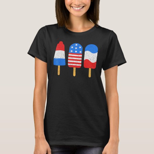 T-shirt 4th Of July Ice Pops Red White Blue American Flag  (Devant)