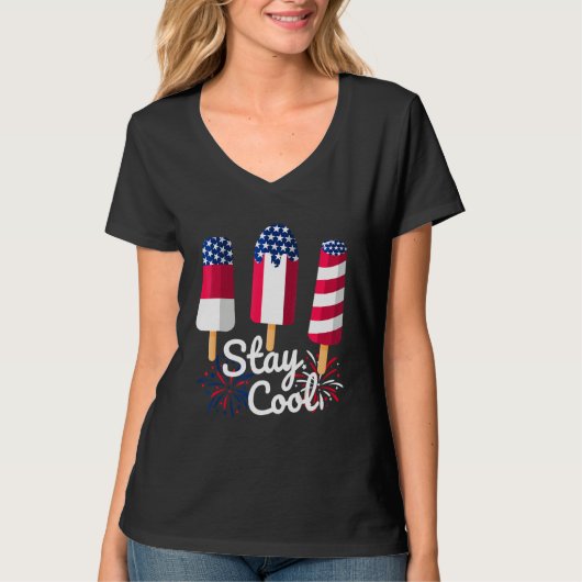 T-shirt 4th Of July Ice Pops Red White Blue American Flag  (Devant)