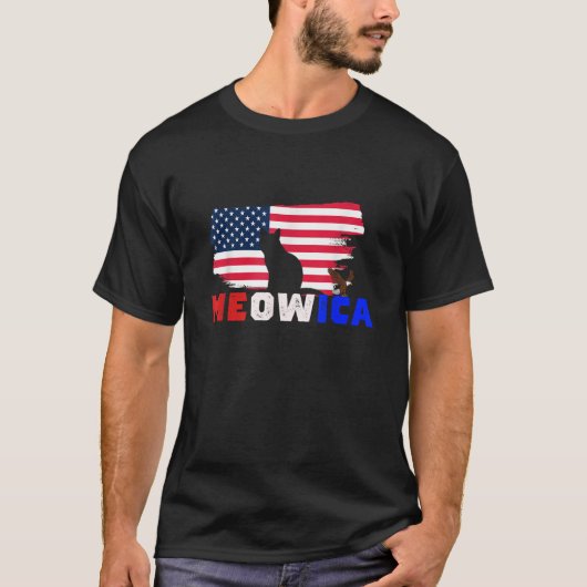 T-shirt 4th Of July Meowica American Flag Patriotic Cat (Devant)