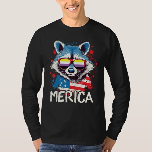 T-shirt 4th Of July Merica Raccoon Non Binary Sunglasses (Devant)