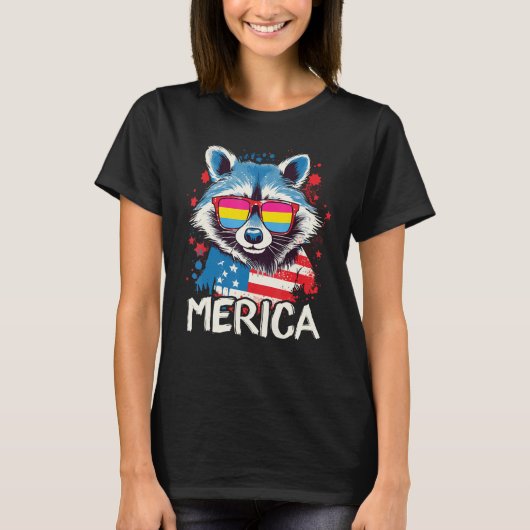 T-shirt 4th Of July Merica  Raccoon Pansexual Sunglasses F (Devant)
