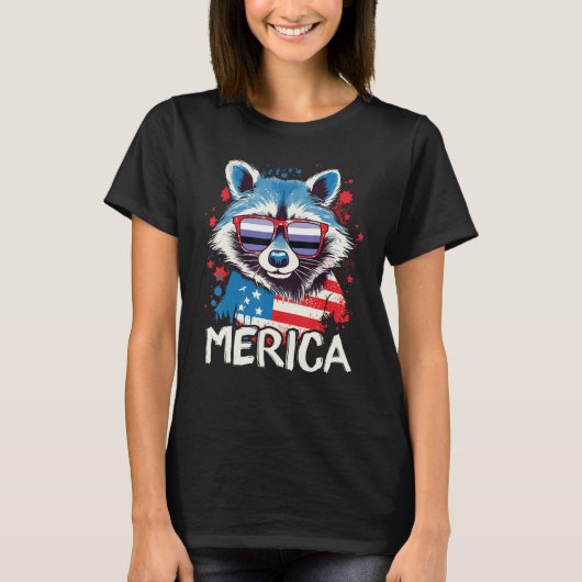 T-shirt 4th Of July Merica Raccoon Perifluid Sunglasses Fl (Devant)