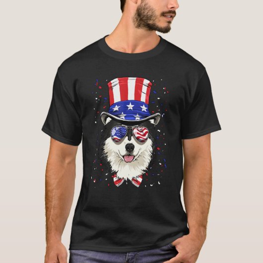 T-shirt 4th of July Patriotic Alaskan Malamute American US (Devant)