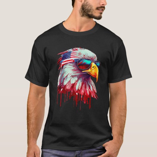 T-shirt 4th Of July Patriotic Bald Eagle Cool Sunglasses (Devant)