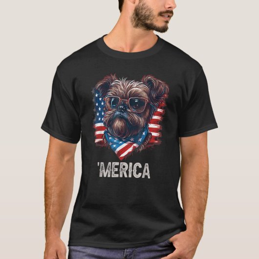 T-shirt 4th Of July Patriotic Brussels Griffon Dog Merica (Devant)