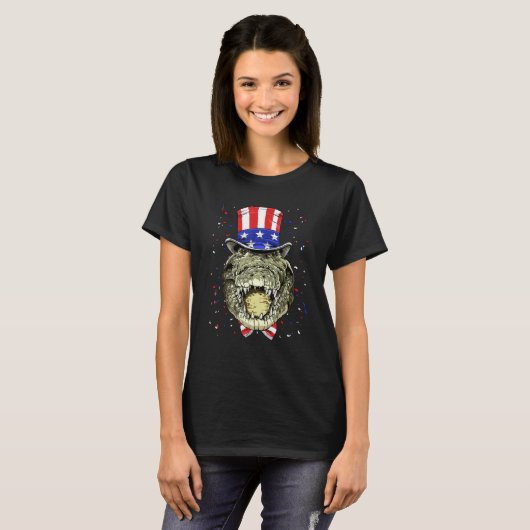 T-shirt 4th of July Patriotic Crocodile Wearing USA Flag H (Devant entier)