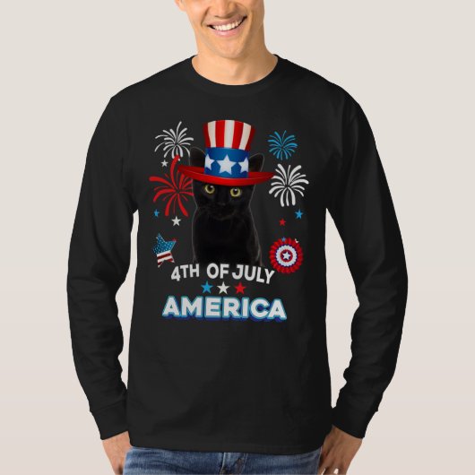 T-shirt 4th Of July Patriotic Day Black Cat Independence D (Devant)