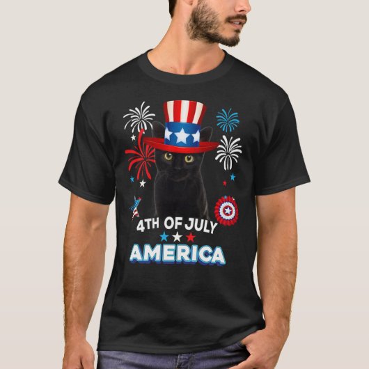 T-shirt 4th Of July Patriotic Day Black Cat Independence D (Devant)