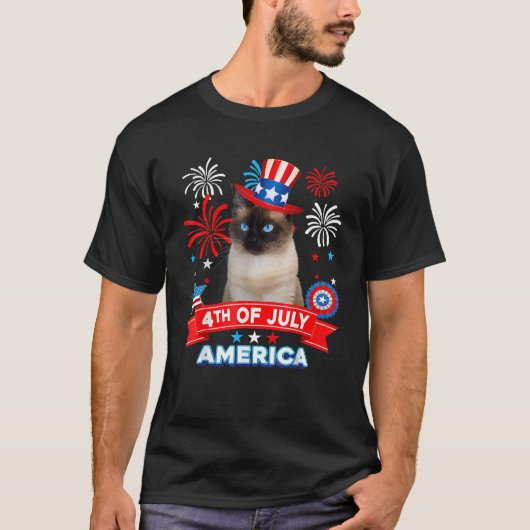 T-shirt 4th Of July Patriotic Day Siamese Cat Independence (Devant)