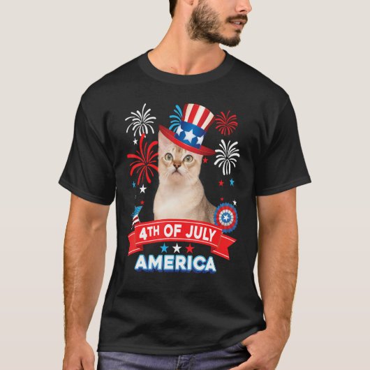 T-shirt 4th Of July Patriotic Day Singapura Cat Independen (Devant)