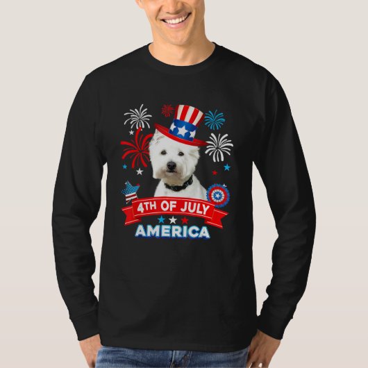 T-shirt 4th Of July Patriotic Day Westie Dog Independence (Devant)