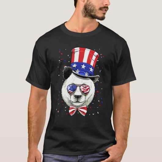 T-shirt 4th of July Patriotic Giant Panda Merica USA Flag (Devant)