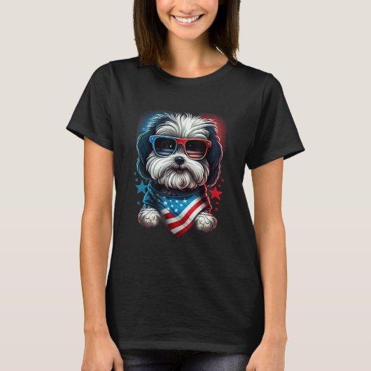 T-shirt 4th of July Patriotic Havanese Dog US Flag (Devant)