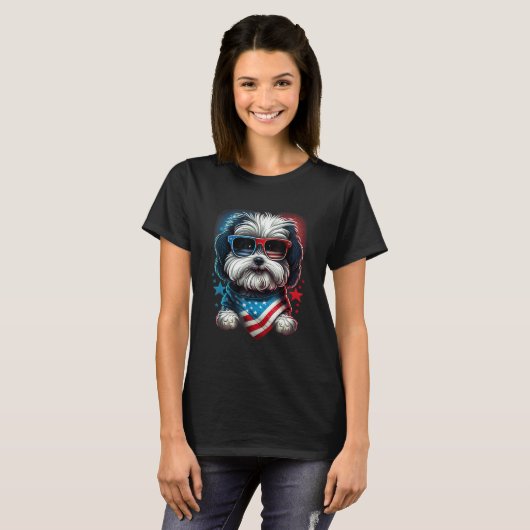 T-shirt 4th of July Patriotic Havanese Dog US Flag (Devant entier)