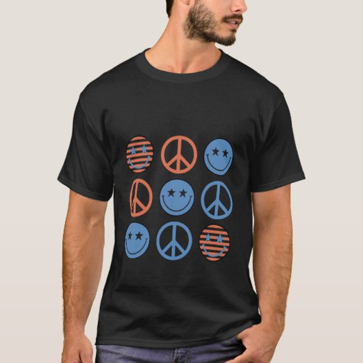 T-shirt 4th Of July Peace Sign Happy Face Patriotic (Devant)