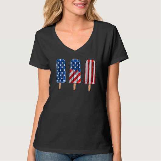 T-shirt 4th Of July Popsicle Red White Blue American Flag (Devant)