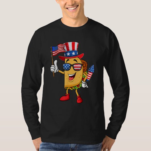 T-shirt 4th Of July Taco Sunglasses American Flag Firework (Devant)
