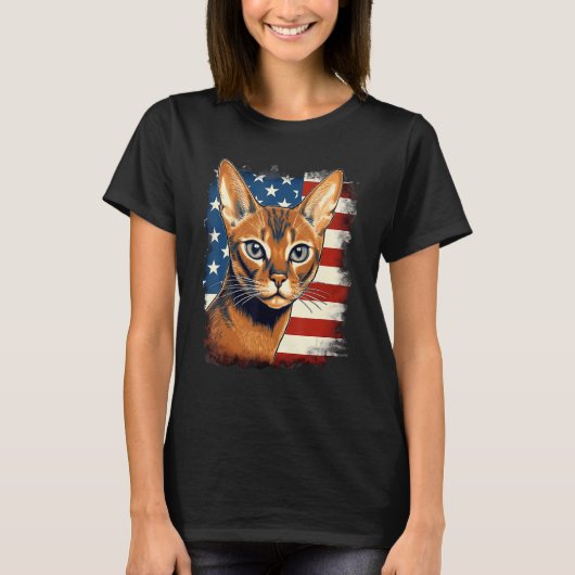 T-shirt 4th Of July US Flag Abyssinian Cat 1 (Devant)