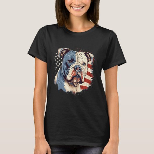 T-shirt 4th Of July US Flag American Bully Dog (Devant)