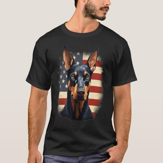 T-shirt 4th Of July US Flag Doberman Pinscher Dog (Devant)