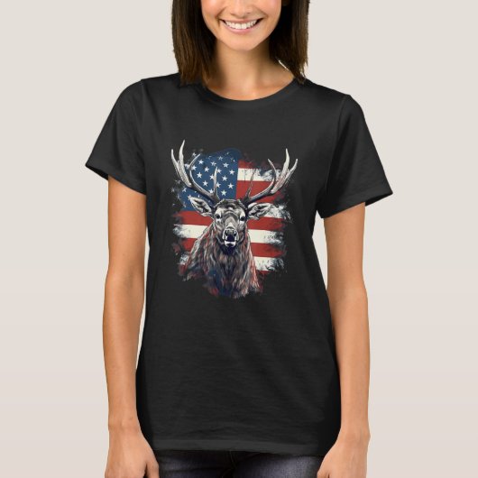 T-shirt 4th Of July US Flag Elk 2 (Devant)