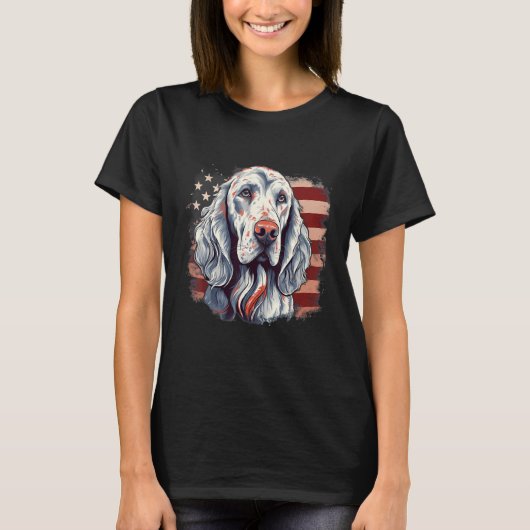 T-shirt 4th Of July US Flag English Setter Dog (Devant)