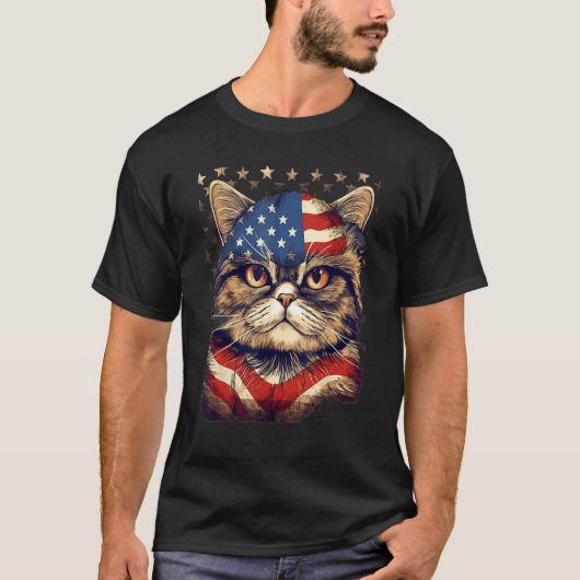 T-shirt 4th Of July US Flag Exotic Shorthair Cat (Devant)