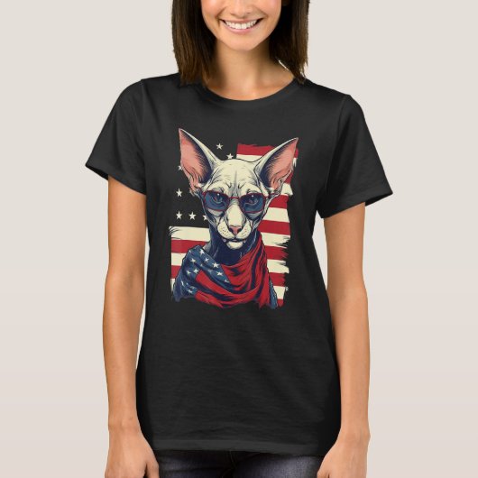 T-shirt 4th Of July US Flag Hairless Sphinx Cat (Devant)
