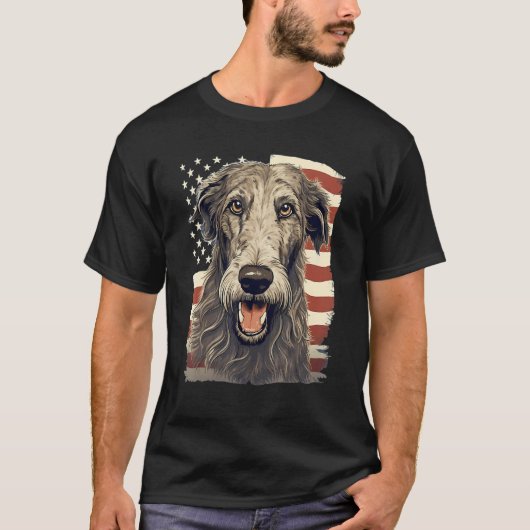 T-shirt 4th Of July US Flag Irish Wolfhound Dog 1 (Devant)