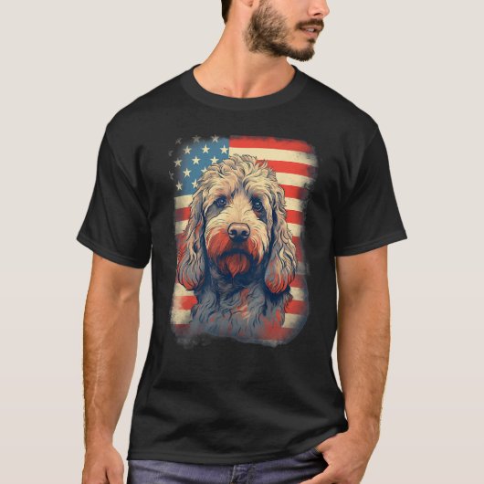 T-shirt 4th Of July US Flag Labradoodle Dog (Devant)