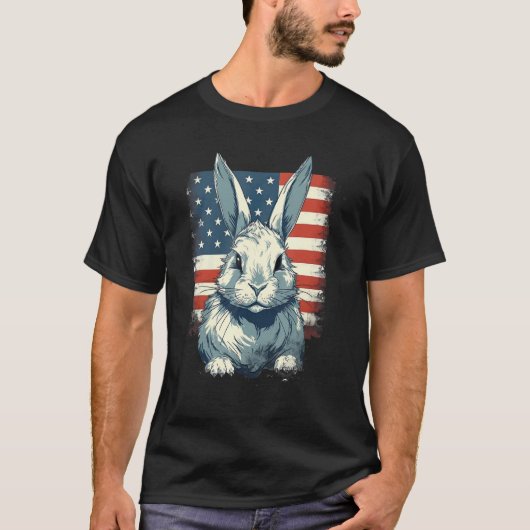 T-shirt 4th Of July US Flag Lionhead Rabbit (Devant)