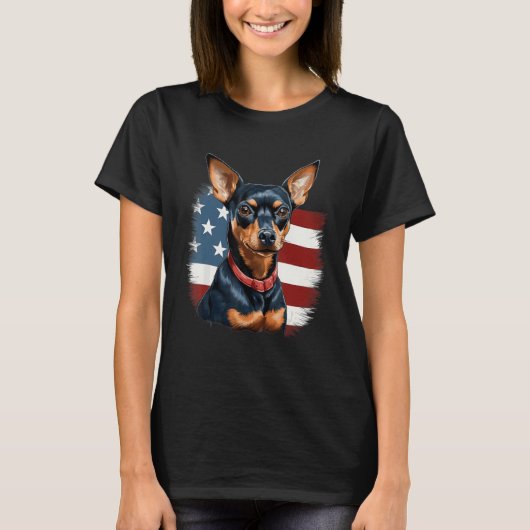 T-shirt 4th Of July US Flag Miniature Pinscher Dog 2 (Devant)