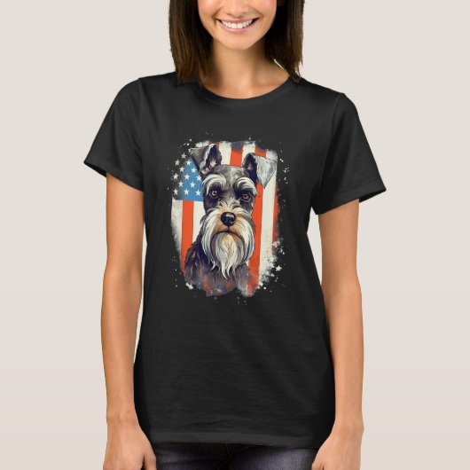 T-shirt 4th Of July US Flag Miniature Schnauzer Dog 3 (Devant)