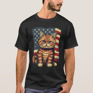 T-shirt 4th Of July US Flag Munchkin Cat