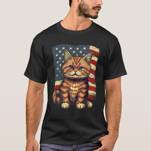 T-shirt 4th Of July US Flag Munchkin Cat (Devant)