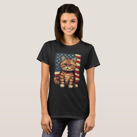 T-shirt 4th Of July US Flag Munchkin Cat (Devant entier)
