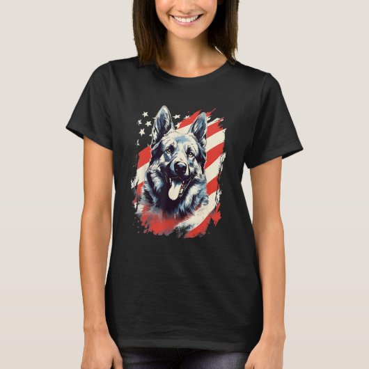 T-shirt 4th Of July US Flag Norwegian Elkhound Dog (Devant)