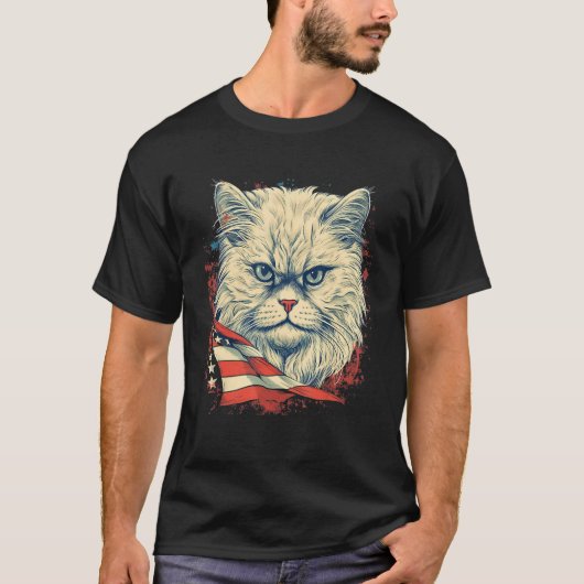 T-shirt 4th Of July US Flag Persian Cat (Devant)