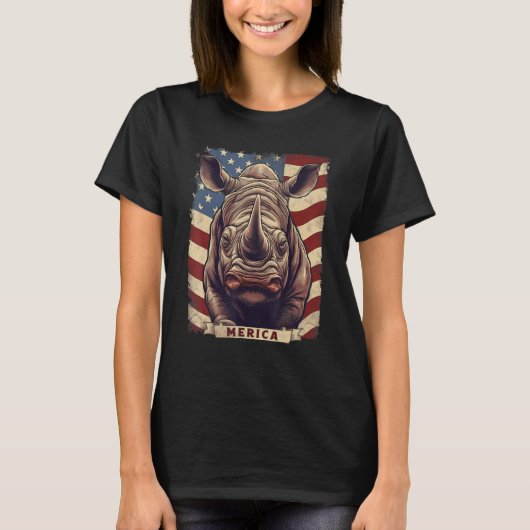 T-shirt 4th Of July US Flag Rhino (Devant)