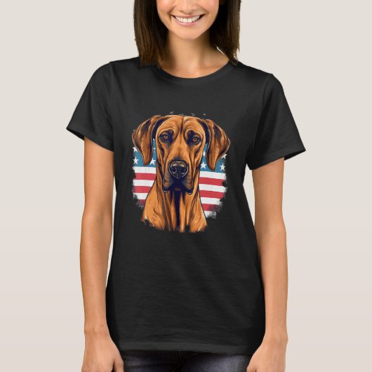 T-shirt 4th Of July US Flag Rhodesian Ridgeback Dog (Devant)